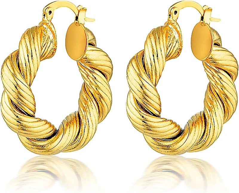 Tewiky Chunky Gold Hoop Earrings for Women, 14k Gold Plated Thick Triple Hoop Earrings Hypoallergenic Trendy Chunky Gold Hoops Earrings Dainty Jewelry Gifts for Women - Image 1